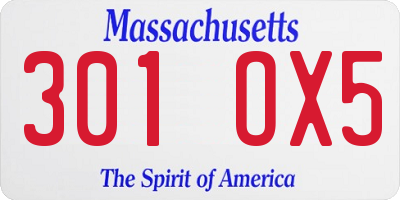 MA license plate 301OX5