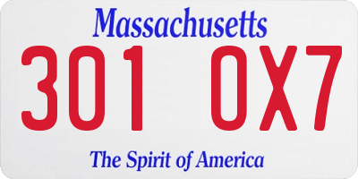 MA license plate 301OX7