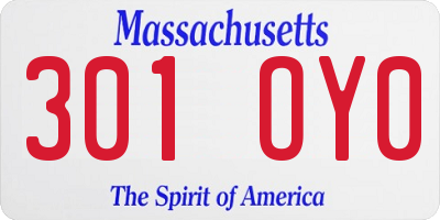 MA license plate 301OY0