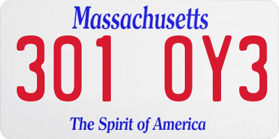 MA license plate 301OY3