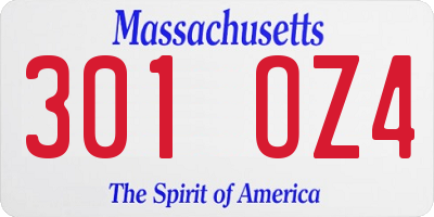MA license plate 301OZ4