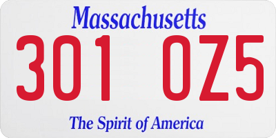 MA license plate 301OZ5