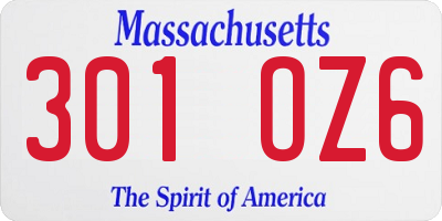 MA license plate 301OZ6