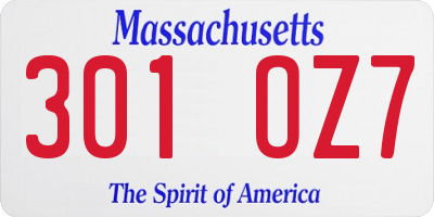 MA license plate 301OZ7