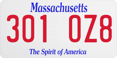 MA license plate 301OZ8