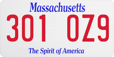 MA license plate 301OZ9