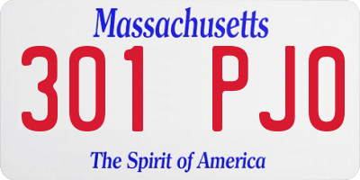 MA license plate 301PJ0