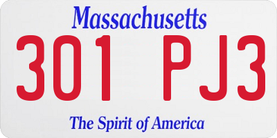 MA license plate 301PJ3
