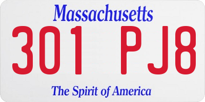 MA license plate 301PJ8