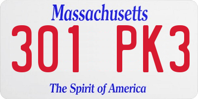 MA license plate 301PK3