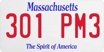 MA license plate 301PM3