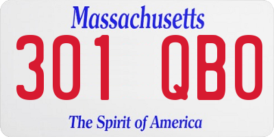 MA license plate 301QB0