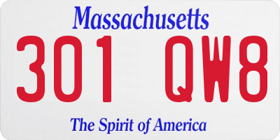 MA license plate 301QW8