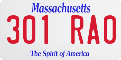 MA license plate 301RA0