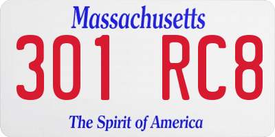 MA license plate 301RC8