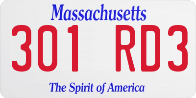 MA license plate 301RD3