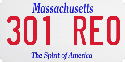 MA license plate 301RE0