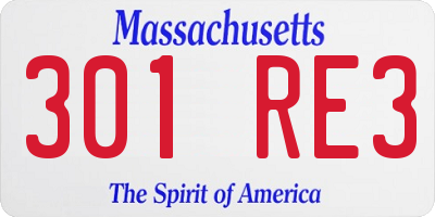 MA license plate 301RE3