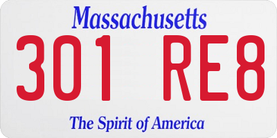 MA license plate 301RE8
