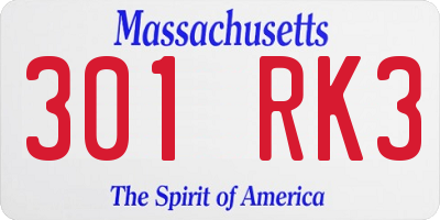 MA license plate 301RK3