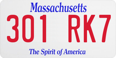 MA license plate 301RK7
