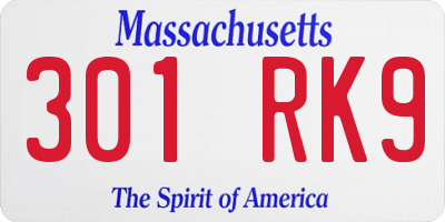 MA license plate 301RK9
