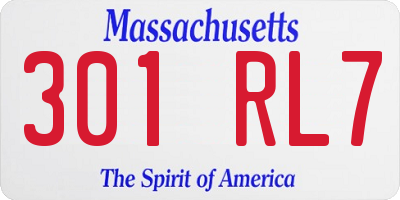 MA license plate 301RL7