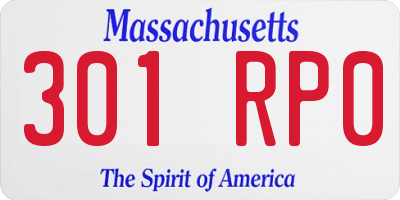 MA license plate 301RP0