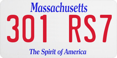 MA license plate 301RS7
