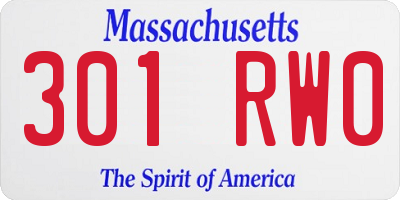 MA license plate 301RW0