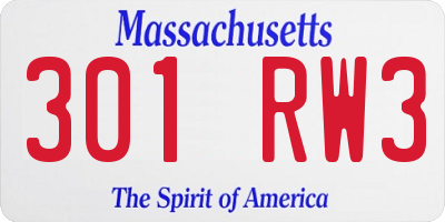 MA license plate 301RW3
