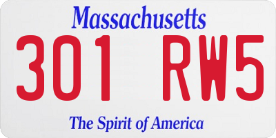 MA license plate 301RW5