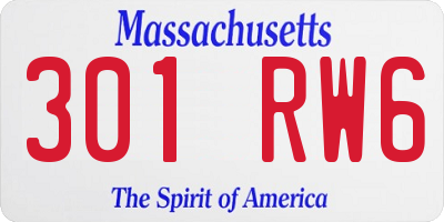 MA license plate 301RW6