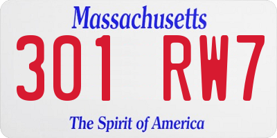 MA license plate 301RW7