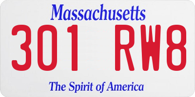MA license plate 301RW8