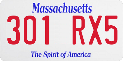 MA license plate 301RX5