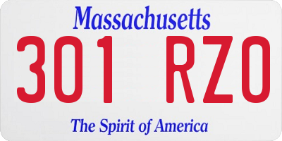 MA license plate 301RZ0