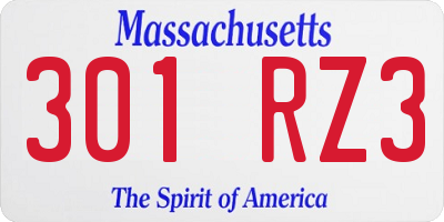 MA license plate 301RZ3