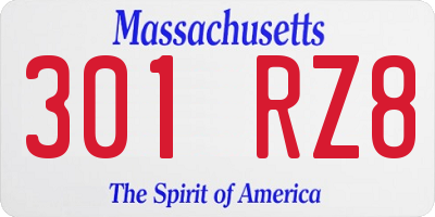 MA license plate 301RZ8