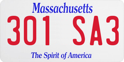 MA license plate 301SA3