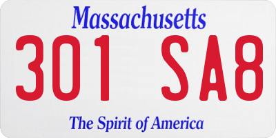 MA license plate 301SA8