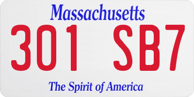 MA license plate 301SB7