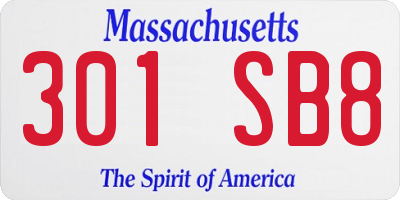 MA license plate 301SB8