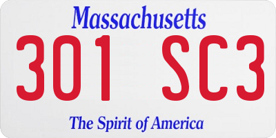 MA license plate 301SC3
