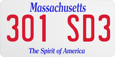 MA license plate 301SD3