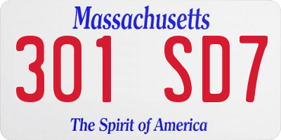 MA license plate 301SD7