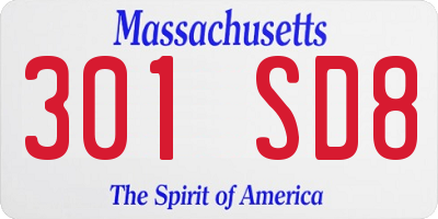 MA license plate 301SD8