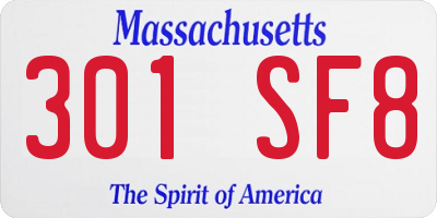 MA license plate 301SF8