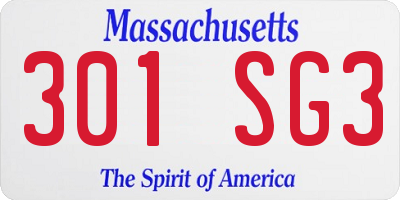 MA license plate 301SG3