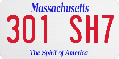 MA license plate 301SH7